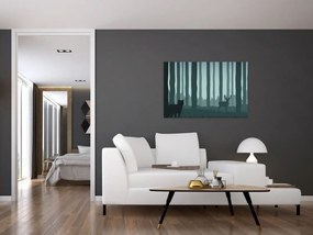 Tablou - Cerb cu lup pe stânci (90x60 cm)