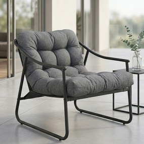 Outsunny Fotoliu de grădină scaun de grădină cu pernă detașabilă, fotoliu lounge cu cotiere, suport până la 120 kg, gri închis | Aosom Romania