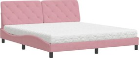 vidaXL Pat cu saltea, roz, 180x200 cm, catifea