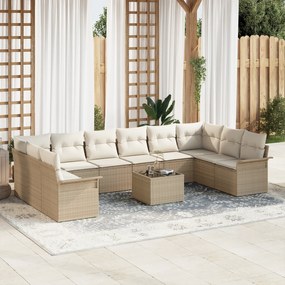 vidaXL Set de canapele pentru grădină cu pernă 11 pcs Bej Rattan poli