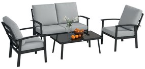Outsunny Set de Mobilier de Grădină din 4 Piese, cu Canapea, 2 Fotolii și Măsuță de Cafea, 127x74x80 cm, Gri Cărbune | Aosom Romania