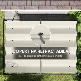 Outsunny Pergolă de Grădină 4x3 m Gazebo cu Acoperiș Retractabil din Poliester, Rezistent pentru Evenimente, Crem | Aosom Romania