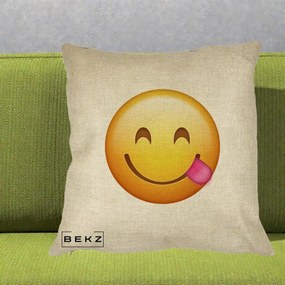 Perna Decorativa Emoji Limba Scoasa, 40x40 cm, Crem, Husa Detasabila, Perna Inclusa, BEKZ®