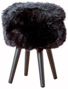 Taburet cu tapițerie din blană de oaie Native Natural, ⌀ 30 cm, negru