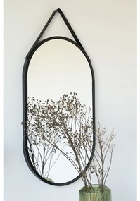 Oglindă Trapani oțel/piele artificială, neagră, 35x60