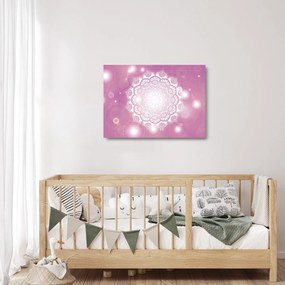 Tablou pe sticlă - Mandala pe fundal roz (70x50 cm)