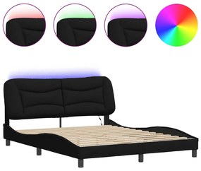 3213713 vidaXL Cadru de pat cu lumini LED, negru, 160x200 cm, textil