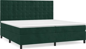 vidaXL Pat box spring cu saltea, verde închis, 200x200 cm, catifea