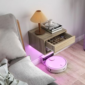 HOMCOM Set 2 Noptiere Suspendate cu LED Integrat și Reglabil prin Aplicație, Sertar și Raft, 37x32x21 cm, Nuanță de Lemn | Aosom Romania
