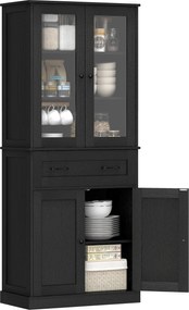 HOMCOM Dulap de bucătărie, bufet, front acrilic, sertare, 76 x 40 x 182,5 cm, Negru | Aosom Romania