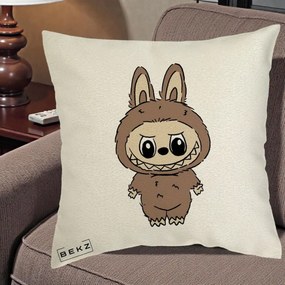 Perna Personalizata Labubu Maro Natural Solo, 40x40 cm, Ecru, Husa Detasabila, Perna Inclusa, BEKZ®