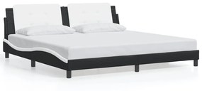 3214136 vidaXL Cadru de pat cu lumini LED negru/alb 200x200 cm piele ecologică