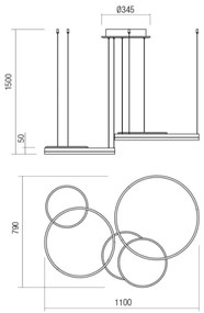 Lustră LED dimabilă pe cablu Redo 01-2609 SIGUA LED/114W/230V 3000K auriu