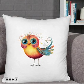 Perna Decorativa Pasare Vibranta cu Aripi Ornamentale, 40x40 cm, Alb Pufos, Husa Detasabila, Perna Inclusa, BEKZ®