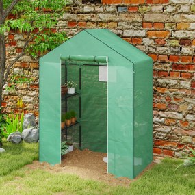 Outsunny Seră cu rafturi, Mini-seră, rezistentă la UV, fereastră de plasă, ușă cu fermoar, 143L x 74W x 190H cm, Verde | Aosom Romania
