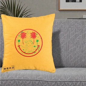 Perna Decorativa Smiley Face Tropical Glitter Roz, 40x40 cm, Galben, Husa Detasabila, Perna Inclusa, BEKZ®