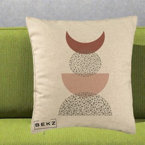 Perna Decorativa Boho Luna Plina si Forme Punctate, 40x40 cm, Bej, Husa Detasabila, Perna Inclusa, BEKZ®