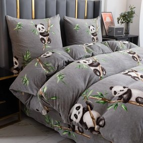 Lenjerie cocolino HAPPY PANDA gri Dimensiune lenjerie de pat: 70 x 80 cm | 140 x 200 cm