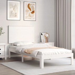 3193622 vidaXL Cadru de pat cu tăblie single mic, alb, lemn masiv