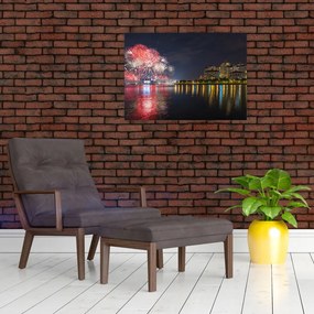 Tablou pe sticlă cu artificii in Singapur (70x50 cm)