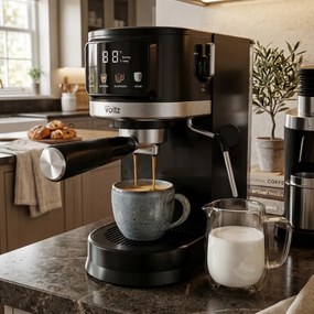 Espressor Oliver Voltz OV51171O, 1575 W, 20 bar, Disc Crema, Afisaj LED, Spumare lapte, Negru