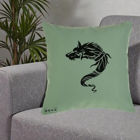 Perna Decorativa Lup Tribal Alb-Negru, 40x40 cm, Verde, Husa Detasabila, Perna Inclusa, BEKZ®