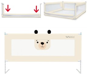 Bariera protectie pat culisanta cu buzunar XXL 200 cm Kidizi Funny Bear Beige, certificata EN71, inaltime reglabila 72-100 cm, model interconectabil
