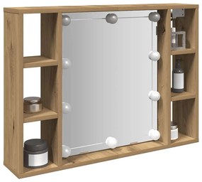 vidaXL Dulap cu oglindă și LED stejar artizanal 76x15x55 cm, lemn