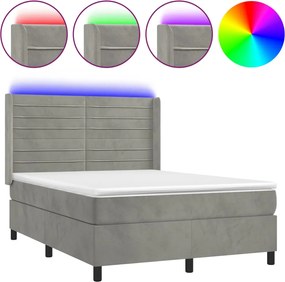vidaXL Pat continental cu saltea și LED gri deschis 140x190 cm catifea