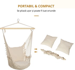 Outsunny Hamac Shabby Chic din Franghie pentru Interior și Exterior, Design Elegant, Alb, Perfect pentru Relaxare | Aosom Romania