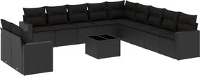 vidaXL Set canapele de grădină, 12 piese, cu perne, negru, poliratan