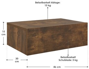 Noptiera montata pe perete 46x30x15 cm cu sertar, aspect lemn