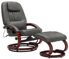 248708 vidaXL Fotoliu de masaj rabatabil cu taburet, gri, piele ecologică