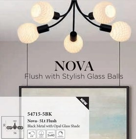 Lustra aplicata metal negru, sticla opal Nova 5L