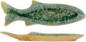 Platou de servire în formă de pește din ceramică, L42×H3,5×W13 cm, verde, „Hadden"