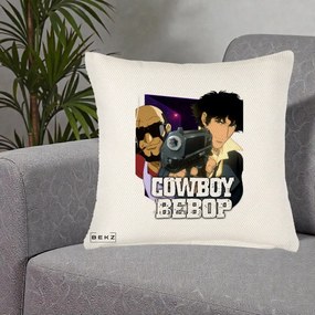 Perna Personalizata Cowboy Bebop Spike si Jet Poster, 40x40 cm, Crem Reliefat, Husa Detasabila, Perna Inclusa, BEKZ®