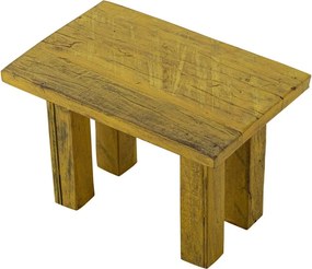 Măsuță decorativă din lemn reciclat, galben, blat dreptunghiular pe picioare înclinate, finisaj vopsit, 24 x 30 x 18 cm, „Porir”