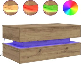 vidaXL Măsuță de cafea cu lumini LED, stejar artizanal, 90x50x40 cm