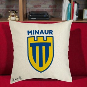 Perna Personalizata Minaur Baia Mare Fotbal, 40x40 cm, Ecru, Husa Detasabila, Perna Inclusa, BEKZ®