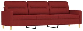 Canapea cu 3 locuri si taburet, rosu vin, 210 cm, textil Bordo, 228 x 77 x 80 cm