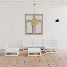 Set mobilier de gradina, 6 piese, alb, lemn masiv de pin