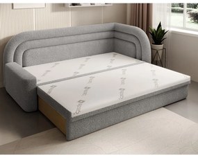 Canapea gri extensibilă/cu spațiu de depozitare cu tapițerie din țesătură bouclé cu colț pe partea dreaptă 223 cm Fabillo – ELTAP