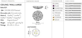 Aplica perete sau tavan design unicat realizat manual Veli Large Charcoal, 78cm