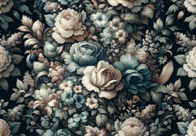 Fototapet - Perete plin de flori - albastru (147x102 cm)