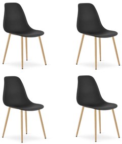 Set 4 Scaune Bucatarie/Dining Velo Plus Negre Picioare Metalice Finisaj Lemn