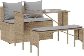 vidaXL Set mobilier de grădină cu perne, 3 piese, bej, poliratan