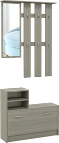 HOMCOM Set de Depozitare 4-în-1 pentru Hol, Cuier de Perete cu Oglindă, Bancă pentru Încălțăminte, 85x15x110 cm, Gri | Aosom Romania