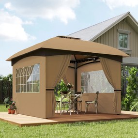 Outsunny Pavilion de Grădină cu Copertină, Perdele, Ferestre și Acoperiș Ventilat, 335x335x285 cm, Bej | Aosom Romania