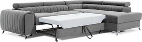 Colțar gri extensibil/cu spațiu de depozitare cu tapițerie din catifea (cu colț pe partea dreaptă/în formă de ”L”) Laurence – ELTAP