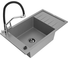 Mexen Elias chiuvetă de granit cu un compartiment, cu picurător și baterie de bucătărie Duo, Gri - 6511-71-671701-07-B